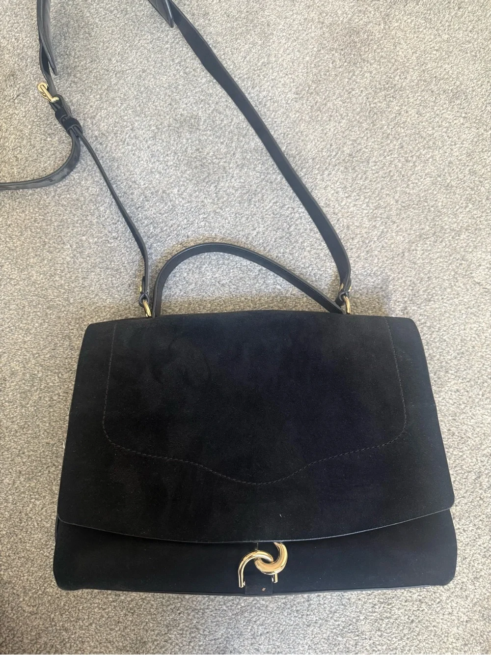 Rebecca Minkoff Black Suede Top-Handle Crossbody Bag with Gold Tone Hardware